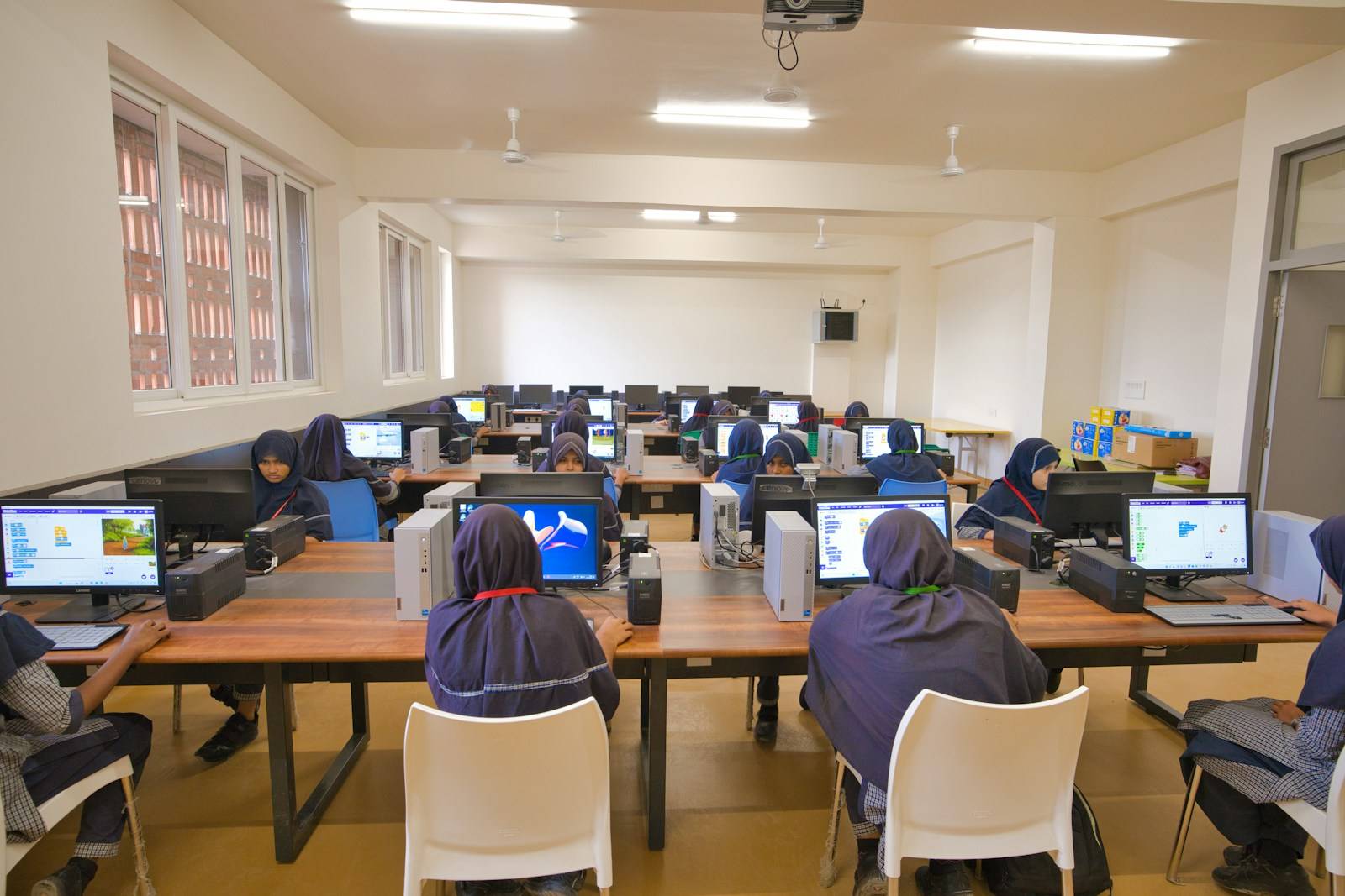 Students working together in a classroom